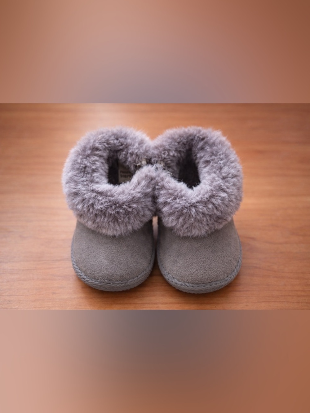 First Steps | Gray | Faux Fur Baby Booties | Plush Winter Shoes | Size 3